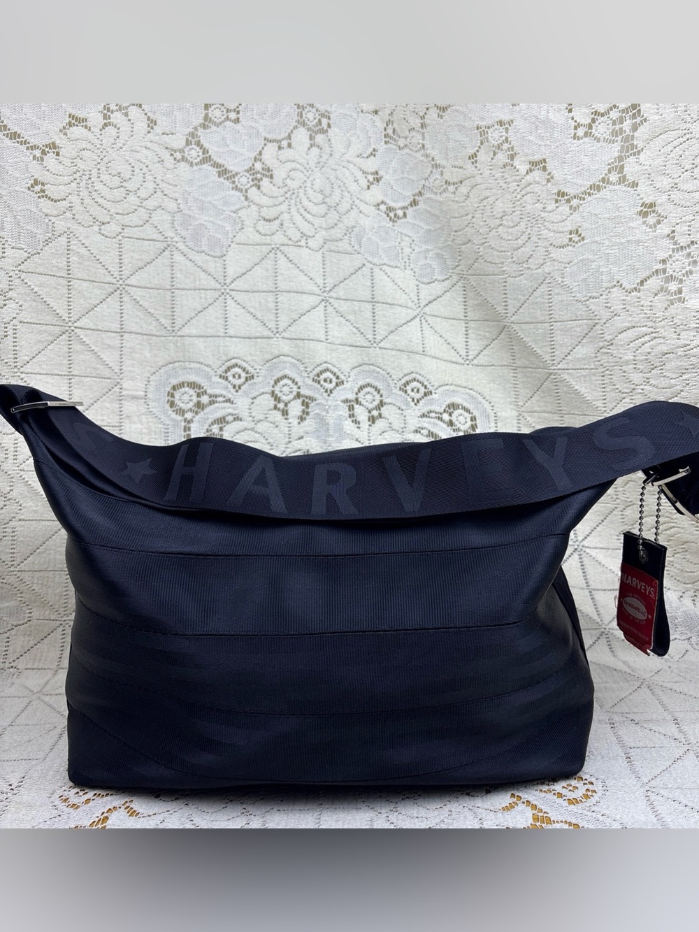 Harveys Black Leather Shoulder Bag with Adjustable Strap